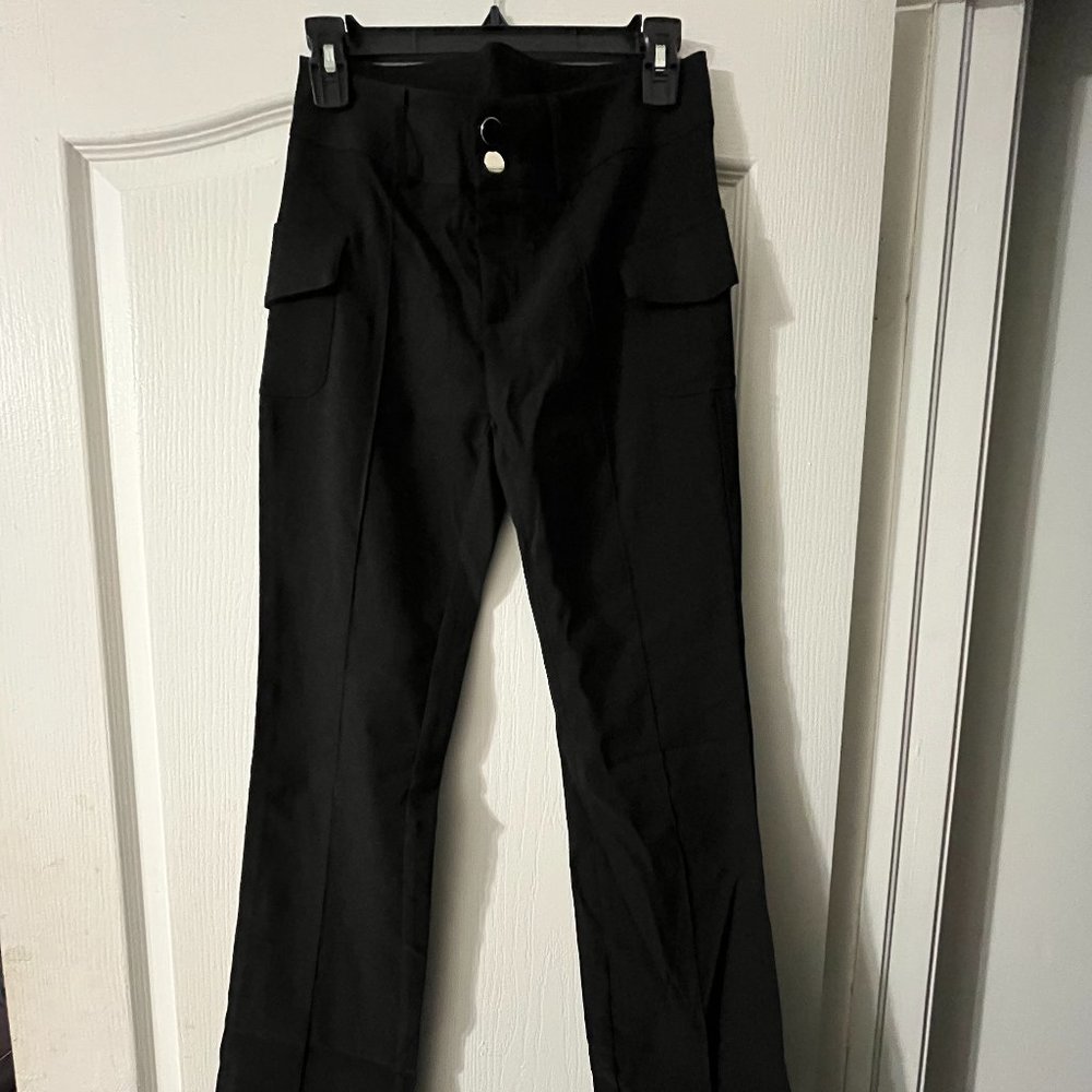SHEIN CARGO STYLE FRONT/SIDE DARTS SIDE HIP FLAP POCKETS PANTS WOMEN BLACK SMALL